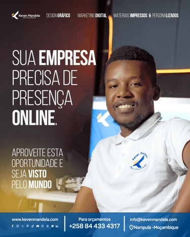 Keven Mandela digital marketing agency advertisement featuring a professional graphic designer.