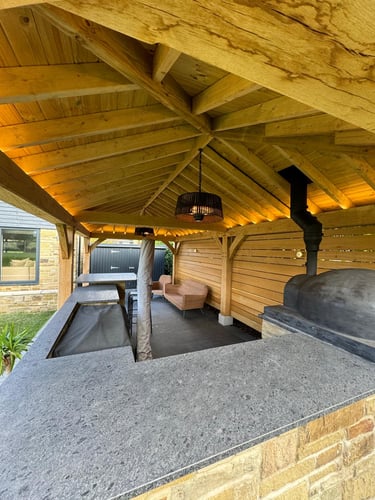 Garden gazebo elevated with custom lighting