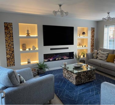 Contemporary media wall with decorative shelving