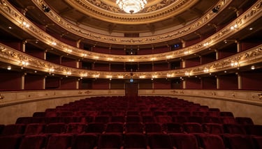 A professional opera singer mentoring a group of diverse students in a bright Pacific Northwest US classroom, with sheet music on stands.