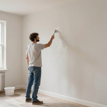 A detailed shot of a painter's hand using a high-quality brush to apply a dark navy (#0e1c2f) finish to an exterior siding plank. Professional and focused.