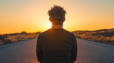 Man standing on a long road at sunrise symbolizing long-term personal brand growth