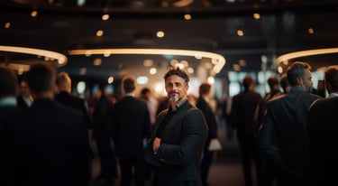 Coach speaking to engaged audience in a modern workshop setting