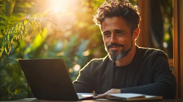Person working on personal brand strategy outdoors during summer