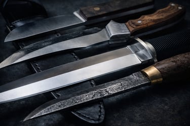 Set of freshly sharpened knives with clean, polished edges ready for use