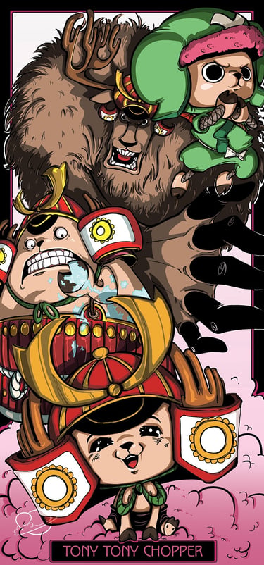 "Tony Tony Chopper's Card". Fan art du personnage Chopper (un de mes préférés) de l'univers One Piece. Arc de Wano.