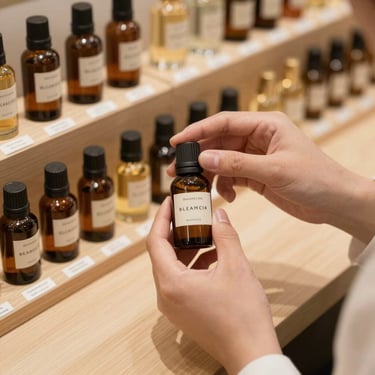 Artisanal fragrance blending station showing the No Ditty small-batch perfume oil creation process.