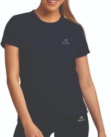 Camiseta feminina Muvin azul marinho com proteção UV50+.