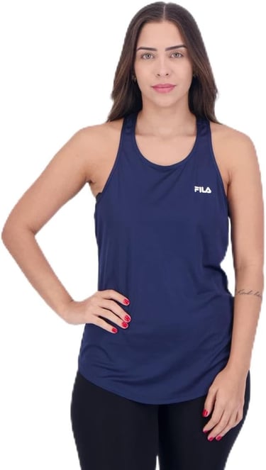 Regata feminina Fila azul marinho para academia e treino.