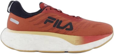 Tênis de corrida Fila Float Maxxi 2 em tom degradê vermelho e laranja com solado robusto.