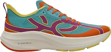 Tênis Olympikus Corre 4 nas cores azul e laranja com solado alto tecnológico Eleva Pro.