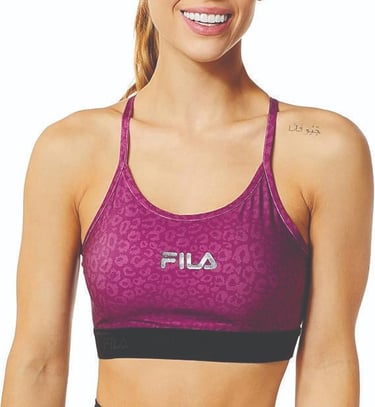 Top feminino Fila Train Elastic bordô estampado com elástico de suporte.