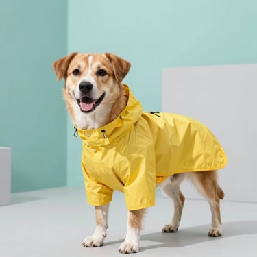 Perrito con impermeable amarillo