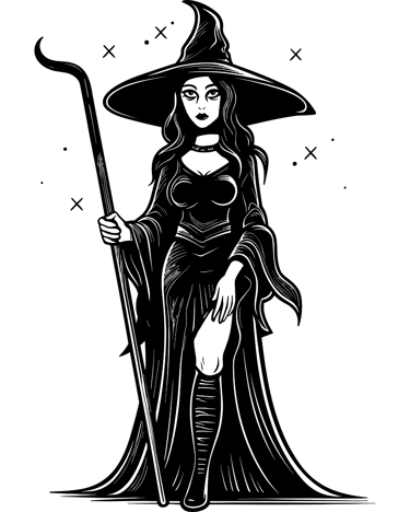 Silhouette sorcière noire - L. Dalion, auteure.