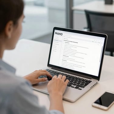 A professional software developer in a modern Seattle office looking at a screen with clean web code. The lighting is bright and professional with blue tones.