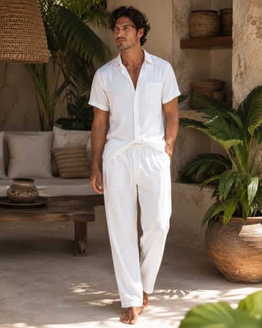 Hombre en ropa blanca de algodón en Tulum