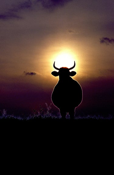 Kuh Silhouette Abends Sonne solarisiert