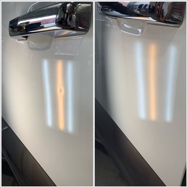 Sharp Dent On Aluminum Panel, Fixed with Paintless Dent Repair