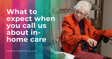 Senior woman using a walker at home for senior in-home care services with Northern Lights Living.