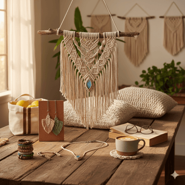 artesania de joyeria y macrame en un estudio