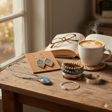 joyeria elaborada por manos artesanas sobre una mesa de madera