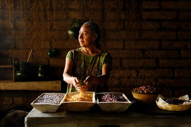 A Peruvian woman making Peruvian food