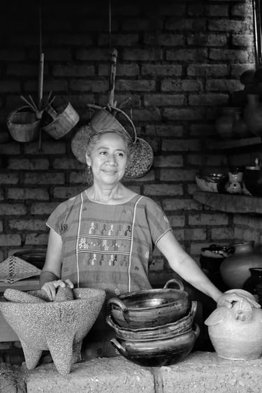 A Peruvian woman making Ceviche in a restaurant kitchen