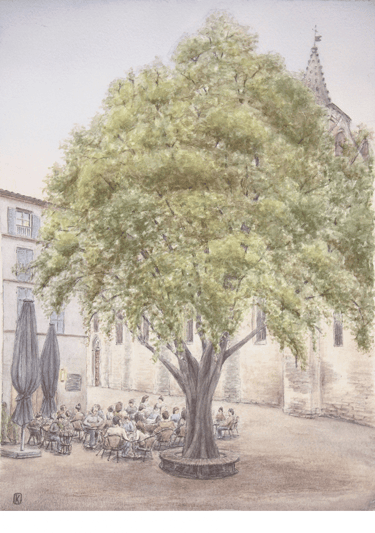 "L'arbre" Aquarelle sur papier, 24x32 France, Avignon 2022