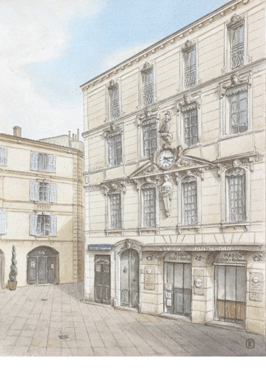 "Le temps et la vie", Aquarelle sur papier, 24x32, France, Nîmes 2022