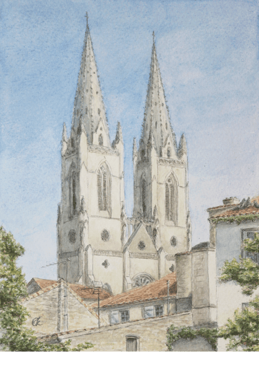 "Église Saint André", Aquarelle sur papier, 15,5х20,5 France, Niort 2025