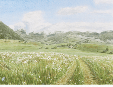"Le printemps dans les Pyrénées", Aquarelle sur papier, 32x24 France, Pyrénées 2022