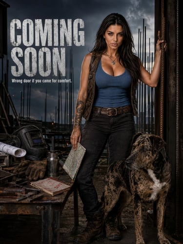 Ember Wilder and Rebar in a gritty workshop doorway with Coming Soon text and stormy rebar backdrop.