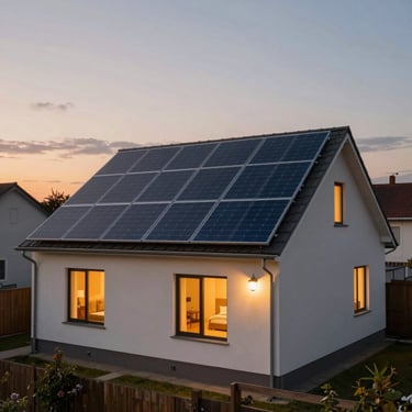 Quiet suburban home at night with no solar energy production visible.