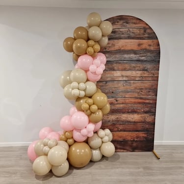 Arch Backdrop and a country themed Balloon Garland in Redlandbay, Redlands - party hire by SweetAz Co.