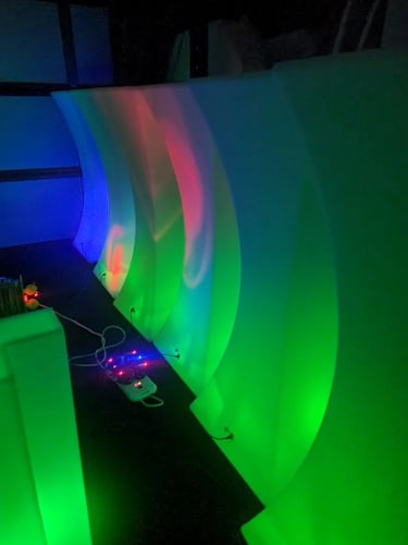 Glow Cocktail tables on charge getting event Ready in Redlandbay, Redlands - party hire by SweetAz Co.