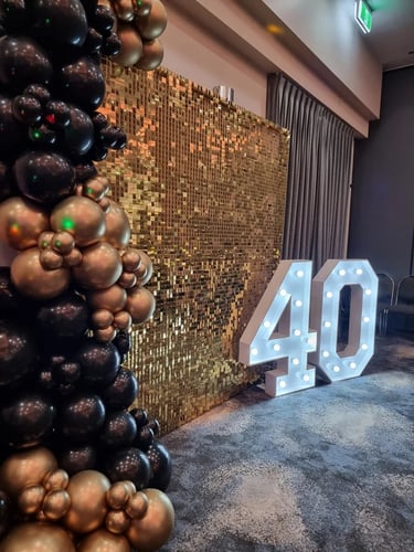 Lightup Number forty the hero at a 40th Birthday in Loganholme, Logan - party hire by SweetAz Co.