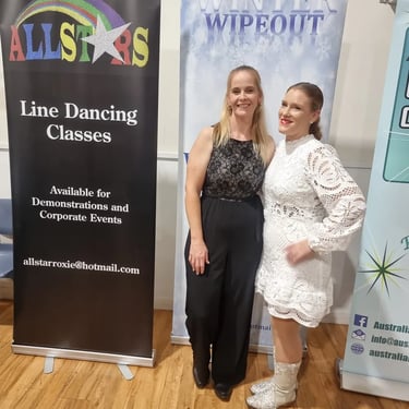 Line Dancing coach and dance wife at the Winter Wipeout Social in Nerang, Gold Coast - party hire by SweetAz Co.