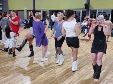 Line Dancing contra style to fire ball at the Worlds Social in Nerang, Gold Coast - party hire by SweetAz Co.