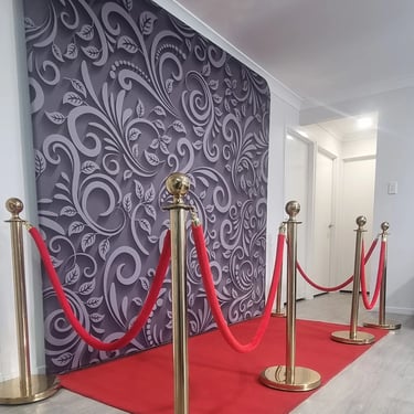 Photo Backdrop with red carpet and stanchions in the Glam Package in Redlandbay, Redlands - party hire by SweetAz Co.