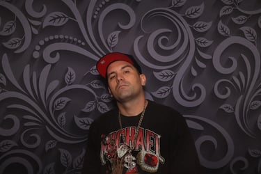 Photo Backdrop in a black textured design ready for a House Party in Redlandbay, Redlands - party hire by SweetAz Co.