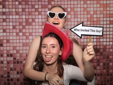 Photo Booth fun and the pink shimmer backdrop for an 18th Birthday in Mudgeeraba, Gold Coast - party hire by SweetAz Co.