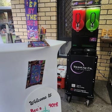 Slushie Machine iced and ready for action at a 40th Celebration in Victoriapoint, Redlands - party hire by SweetAz Co.