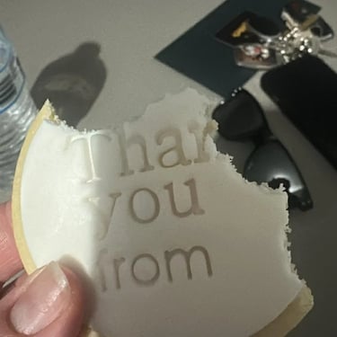 Sweetazco Thankyou cookie with a few bites after a 21st Birthday in Redlandbay, Redlands - party hire by SweetAz Co.