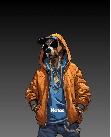 Rap dog orange jacket  black background