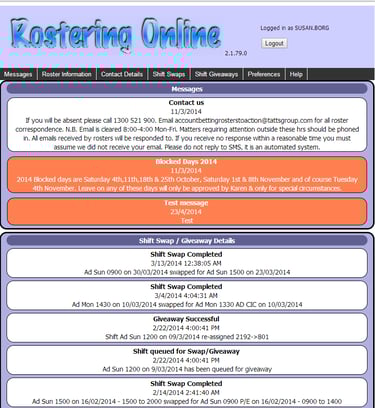 rostering app I wrote. This is the client side showing upcoming events