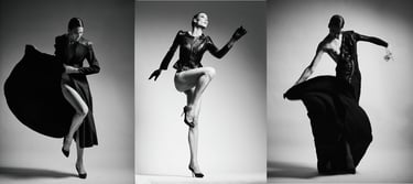 Elizabeth Lotz (Liz Lotz) art director fashion storyteller artist black and white high fashion studio photoshoot with elegant