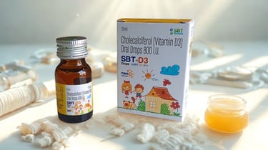 SBT-D3 Vitamin D3 oral drops 800 IU bottle and packaging for children bone health and immunity suppo