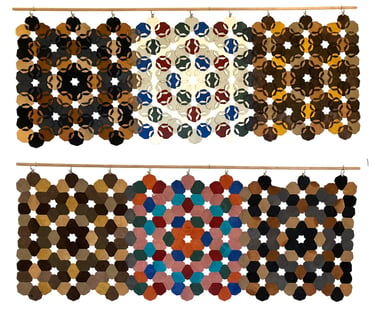 this image shows both front and reverse sides of an axis leather wall hanging