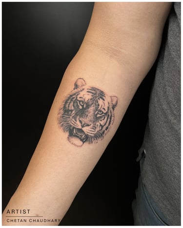 Photo of a tiger tattoo on the arm