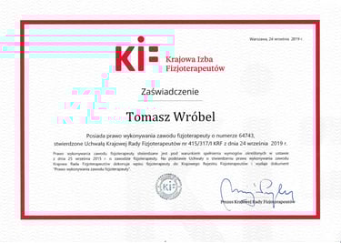 zaświadczenie Krajowa Izba Fizjoterapeutów